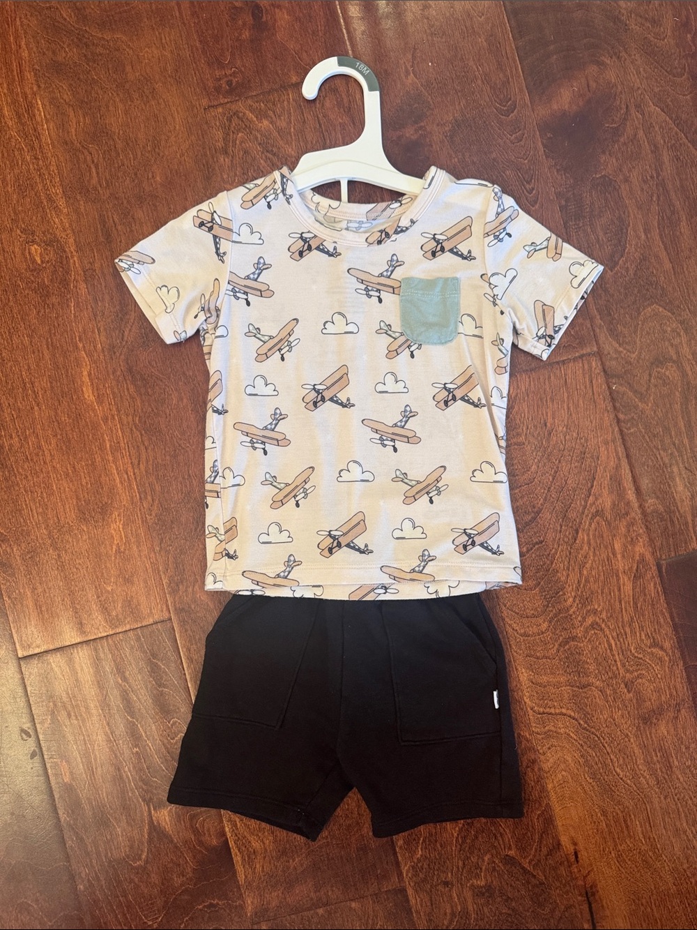 Dream Big Little Airplane Print Pocket Tee & Little Sleepies Black Shorts